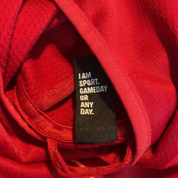 ADIDAS Red/Coral Athletic Hoodie Shirt SZ L Large Logo Spellout CLIMAWARM - Picture 8 of 11